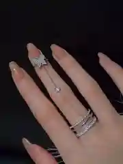 Двойное кольцо бабочка с цепочкой безразмерное