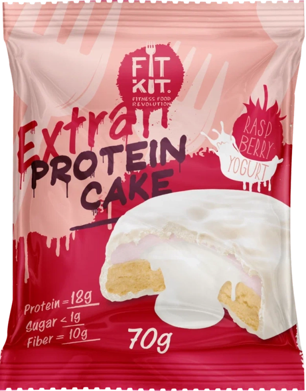 FIT KIT Дес.глаз.Кейк со вк.Малина-йогурт 70г (Protein Cake Extra WHITE Raspberry yogurt)