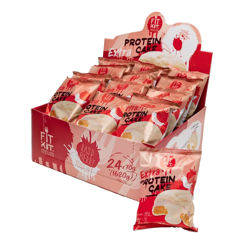 FIT KIT Дес.глаз.Кейк со вк.Малина-йогурт 70г (Protein Cake Extra WHITE Raspberry yogurt)