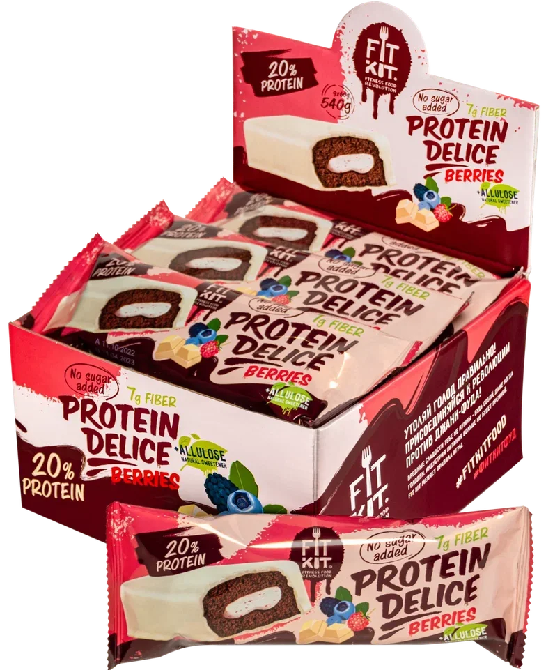 FIT KIT Десерт глазированный «ДЭЛИС» со вкусом Лесные ягоды 60г (Protein Delice Berries)