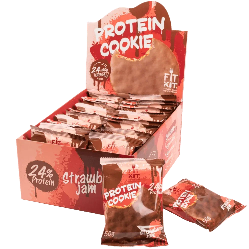 FIT KIT Десерт гл."КУКИ" со вк.Клубн.варенье 50г (Protein Chocolate Cookie Strawberry jam)