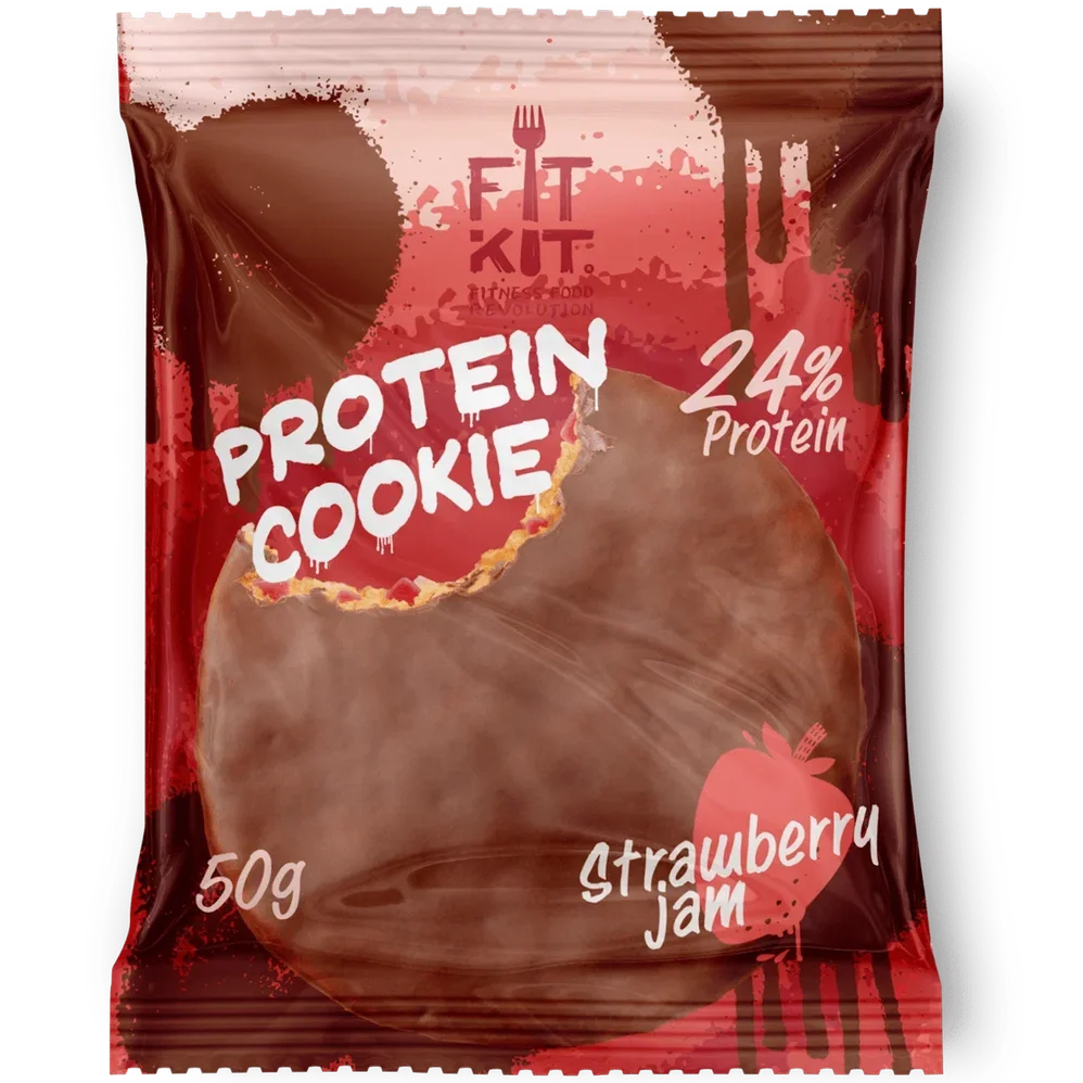 FIT KIT Десерт гл."КУКИ" со вк.Клубн.варенье 50г (Protein Chocolate Cookie Strawberry jam)