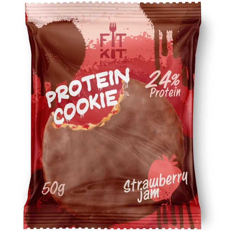 FIT KIT Десерт гл."КУКИ" со вк.Клубн.варенье 50г (Protein Chocolate Cookie Strawberry jam)