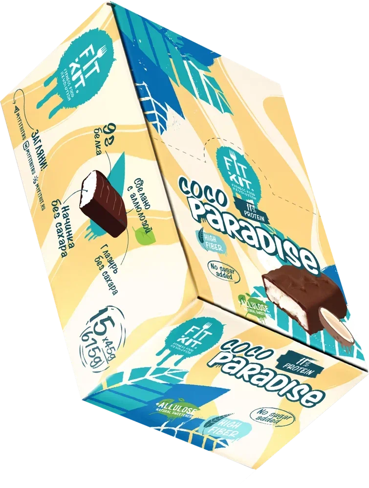FIT KIT Батончик глазированный кокосовый 45г (Coco Paradise)