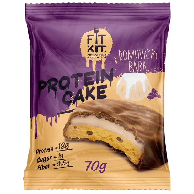 FIT KIT Десерт глазированный "КЕЙК" со вкус.Ромовая баба 70г (Protein Cake Romovaya baba)