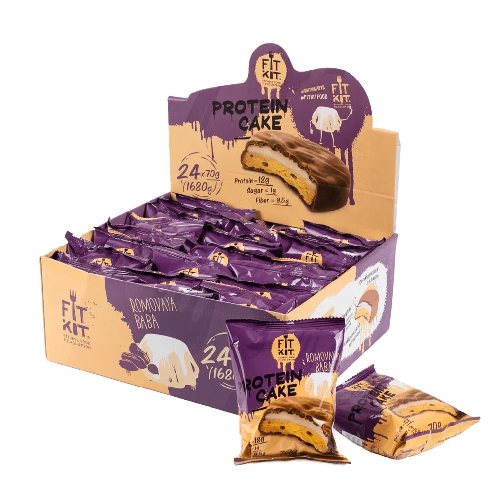 FIT KIT Десерт глазированный "КЕЙК" со вкус.Ромовая баба 70г (Protein Cake Romovaya baba)