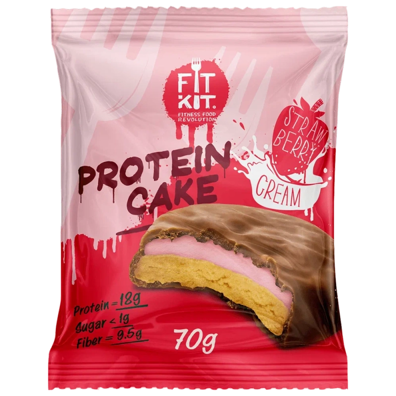 FIT KIT Десерт глазир."КЕЙК" со вкус.Клубника со сливк.70г (Protein Cake Strawberry cream)