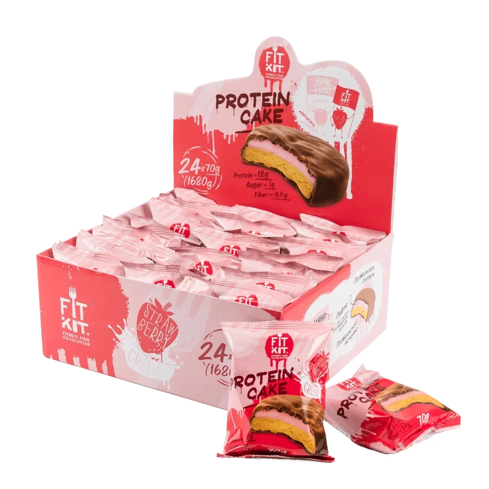 FIT KIT Десерт глазир."КЕЙК" со вкус.Клубника со сливк.70г (Protein Cake Strawberry cream)