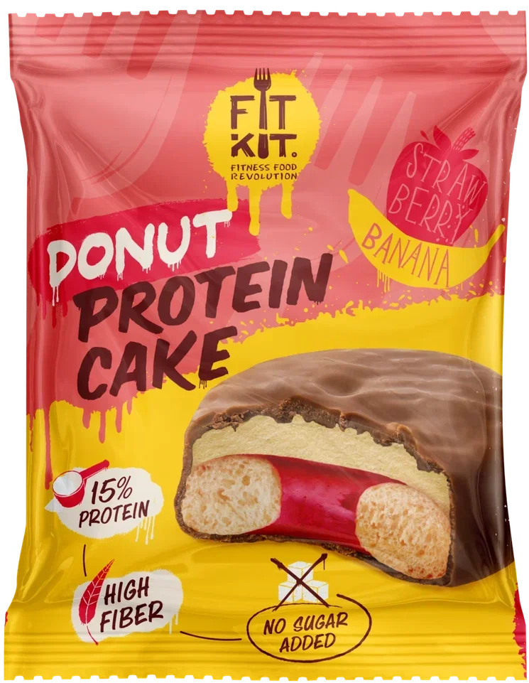 FIT KIT Дес.гл.«ДОНАТ-КЕЙК» со вк."Клубн.-банан"100г(Donut Protein Cake Strawberry-banana)
