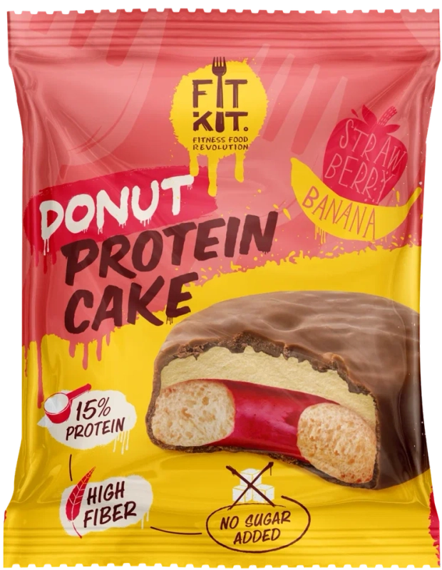 FIT KIT Дес.гл.«ДОНАТ-КЕЙК» со вк."Клубн.-банан"100г(Donut Protein Cake Strawberry-banana)