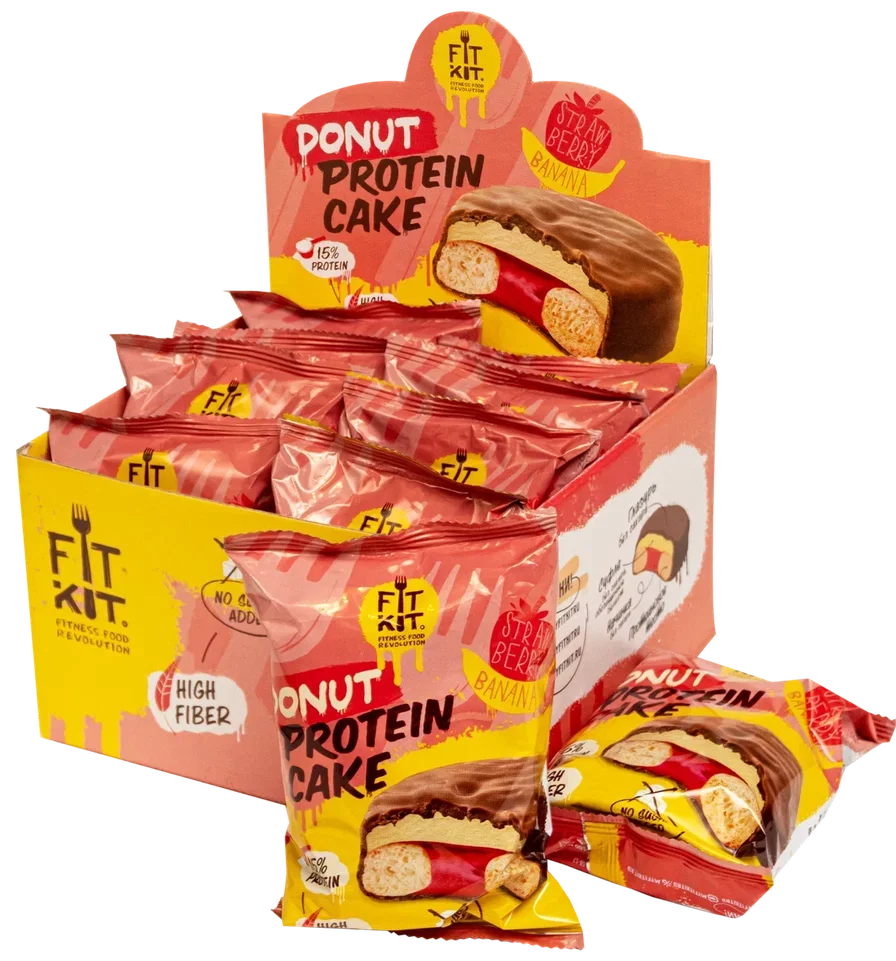FIT KIT Дес.гл.«ДОНАТ-КЕЙК» со вк."Клубн.-банан"100г(Donut Protein Cake Strawberry-banana)