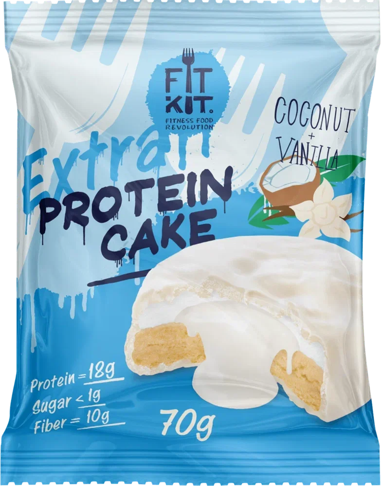 FIT KIT Десерт глаз.Кейк со вк.Кокос-ваниль 70г (Protein Cake Extra WHITE Coconut vanilla)