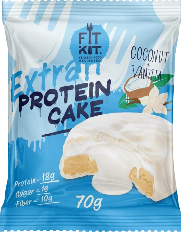 FIT KIT Десерт глаз.Кейк со вк.Кокос-ваниль 70г (Protein Cake Extra WHITE Coconut vanilla)