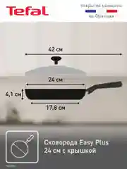 Черный cковорода с крышкой 24 см Tefal Easy Plus 04237924