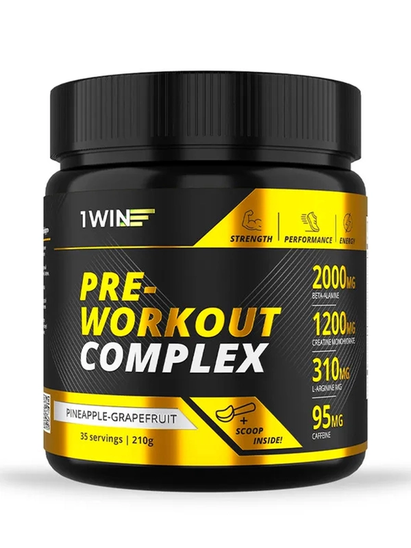 1WIN Предтрен Pre-workout, Ананас- Грейпфрут/Энергетик, 35 порций, спп