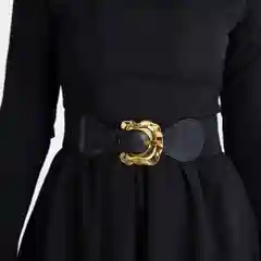 Черный ремень женский, широкий, на платье, резинка