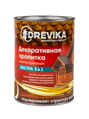 Декоративная пропитка для дерева Drevika Экстра 3 в 1, полуматовая, 0,8 л, дуб
