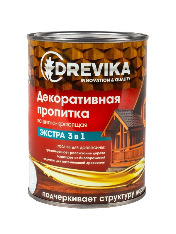 Декоративная пропитка для дерева Drevika Экстра 3 в 1, полуматовая, 0,8 л, белая