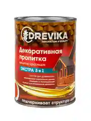 Декоративная пропитка для дерева Drevika Экстра 3 в 1, полуматовая, 0,8 л, рябина