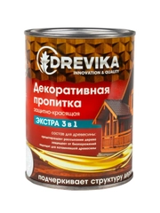 Декоративная пропитка для дерева Drevika Экстра 3 в 1, полуматовая, 0,8 л, бесцветная
