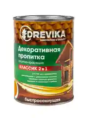 Декоративная пропитка для дерева Drevika Классик 2 в 1, полуматовая, 0,75 л, сосна