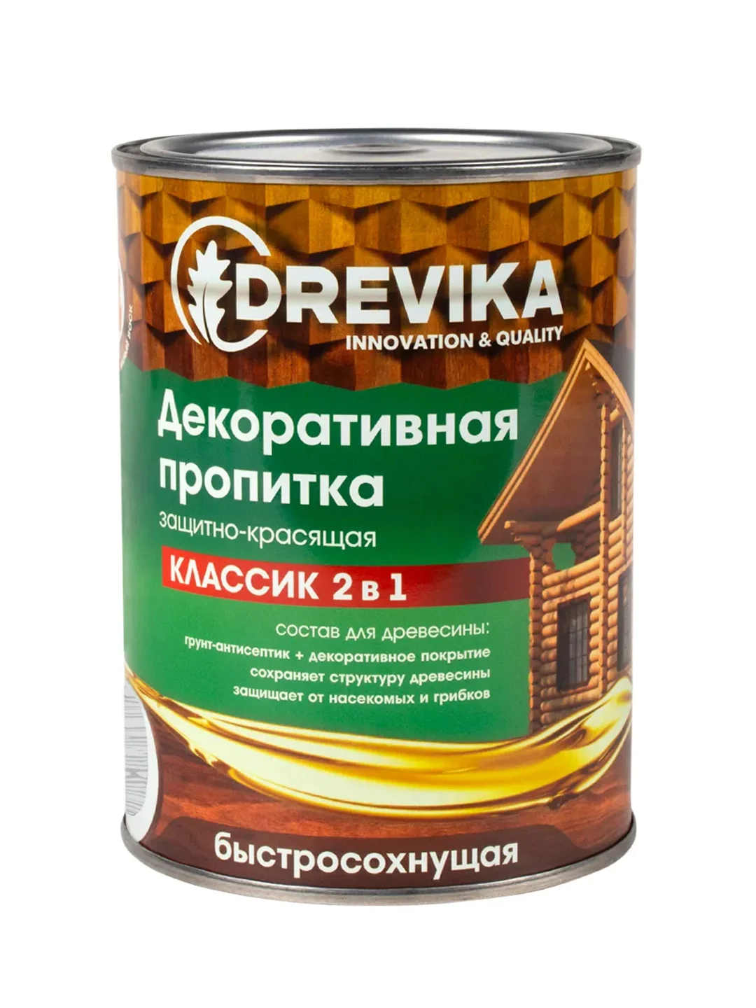 Декоративная пропитка для дерева Drevika Классик 2 в 1, полуматовая, 0,75 л, бесцветная