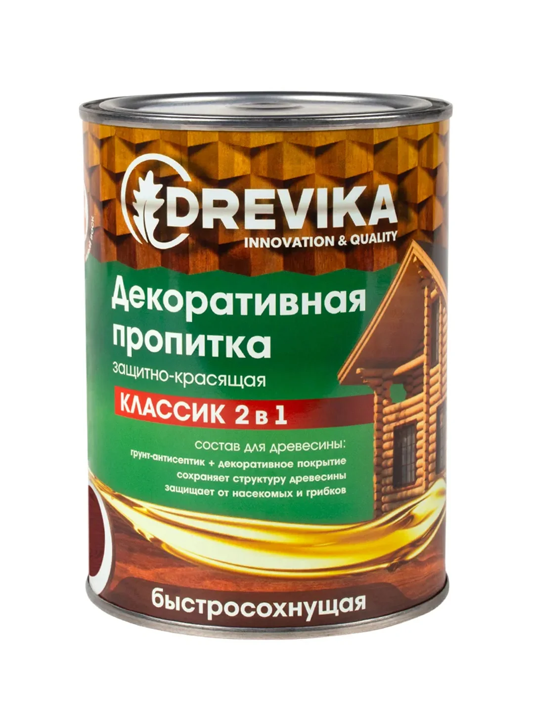 Декоративная пропитка для дерева Drevika Классик 2 в 1, полуматовая, 0,75 л, махагон