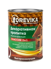 Декоративная пропитка для дерева Drevika Классик 2 в 1, полуматовая, 0,75 л, махагон