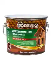 Декоративная пропитка для дерева Drevika Классик 2 в 1, полуматовая, 2,7 л, махагон