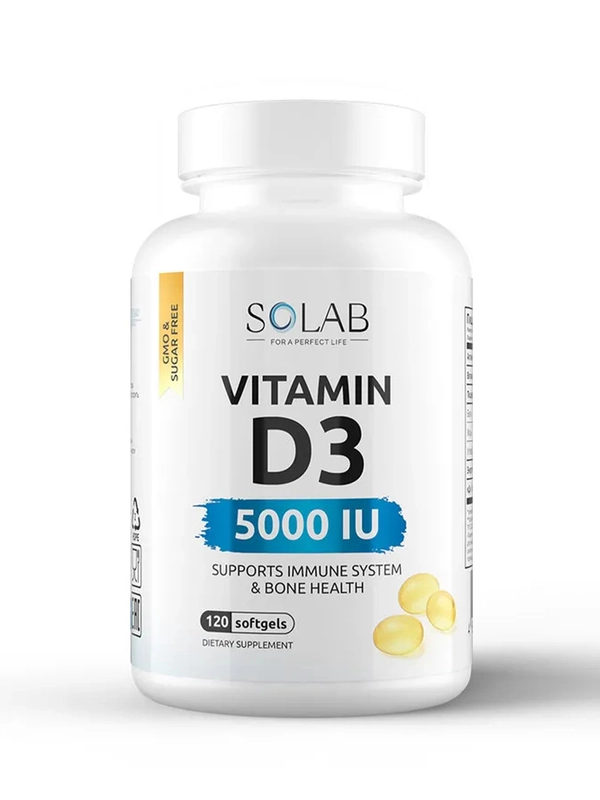 SOLAB Витамин D3 5000 ME, 120 капсул, бад