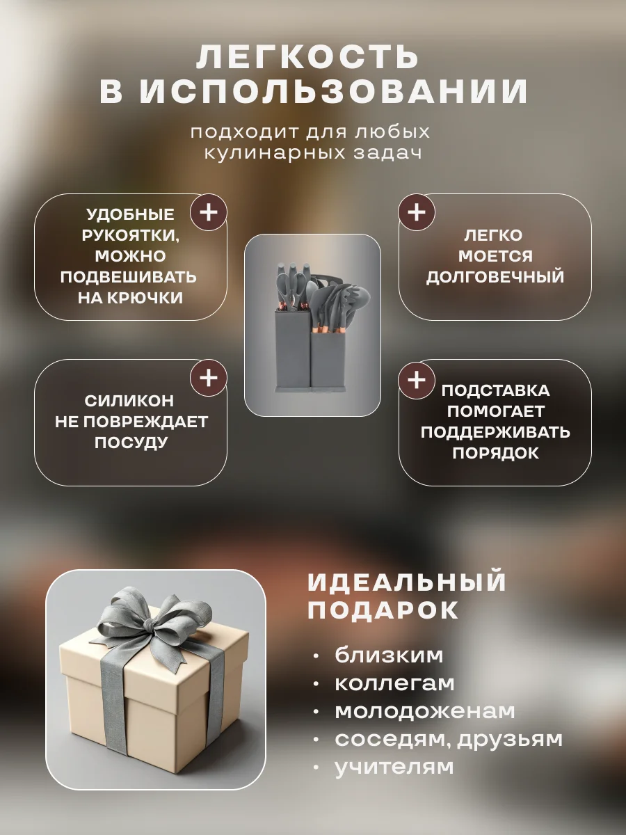 Серый кухонный набор, многофункциональный набор кухонных принадлежностей, 19 предметов