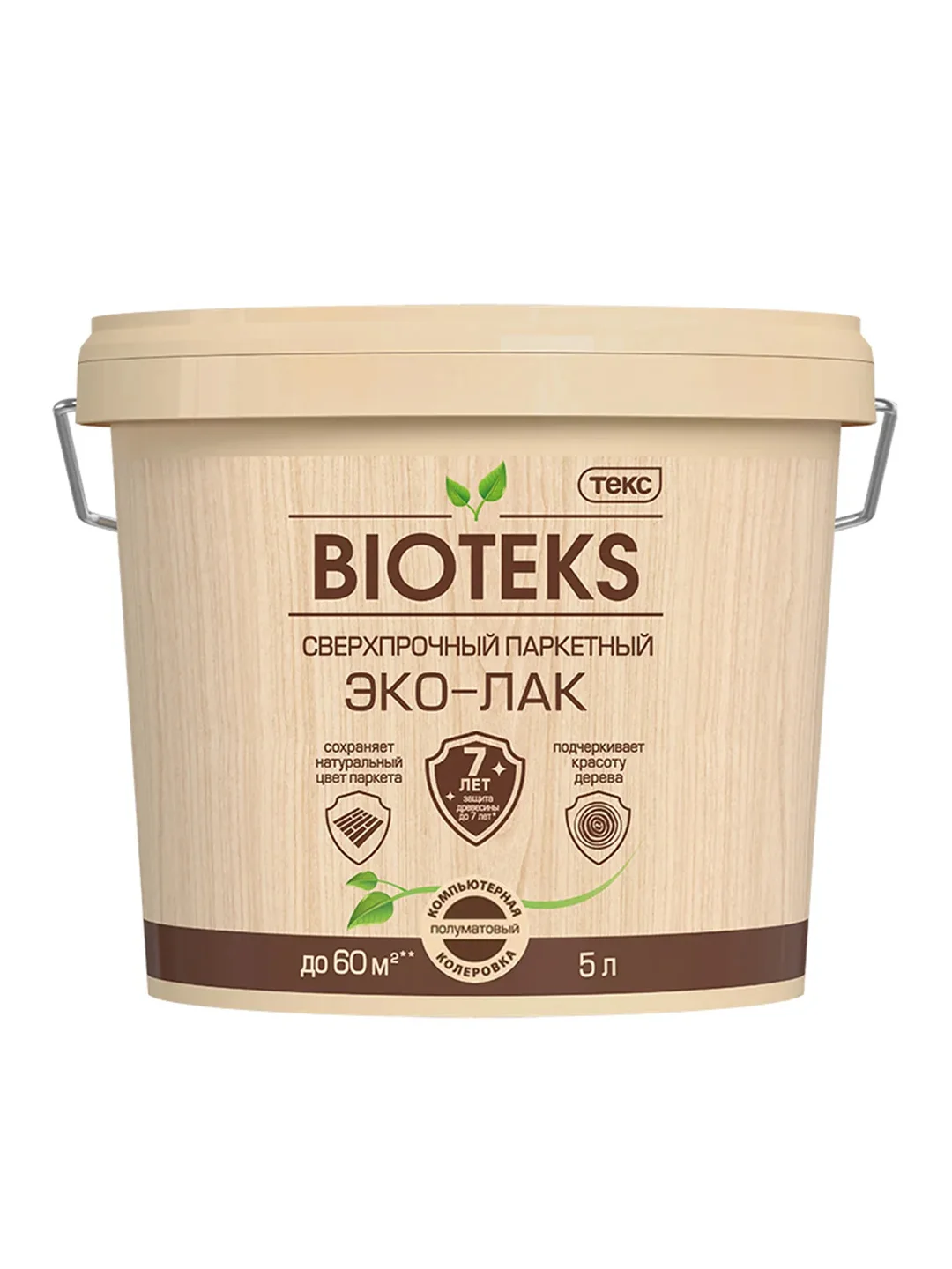 Лак паркетный сверхпрочный Bioteks Эко-лак, полуматовый, 5 л