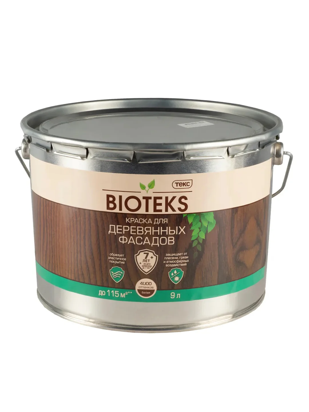 Краска для деревянных фасадов Bioteks, полуглянцевая, база A, белая, 9 л