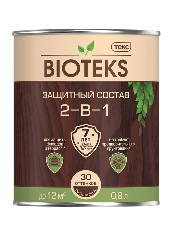 Защитный лессирующий состав для дерева Bioteks 2-в-1, 0,8 л, бесцветный