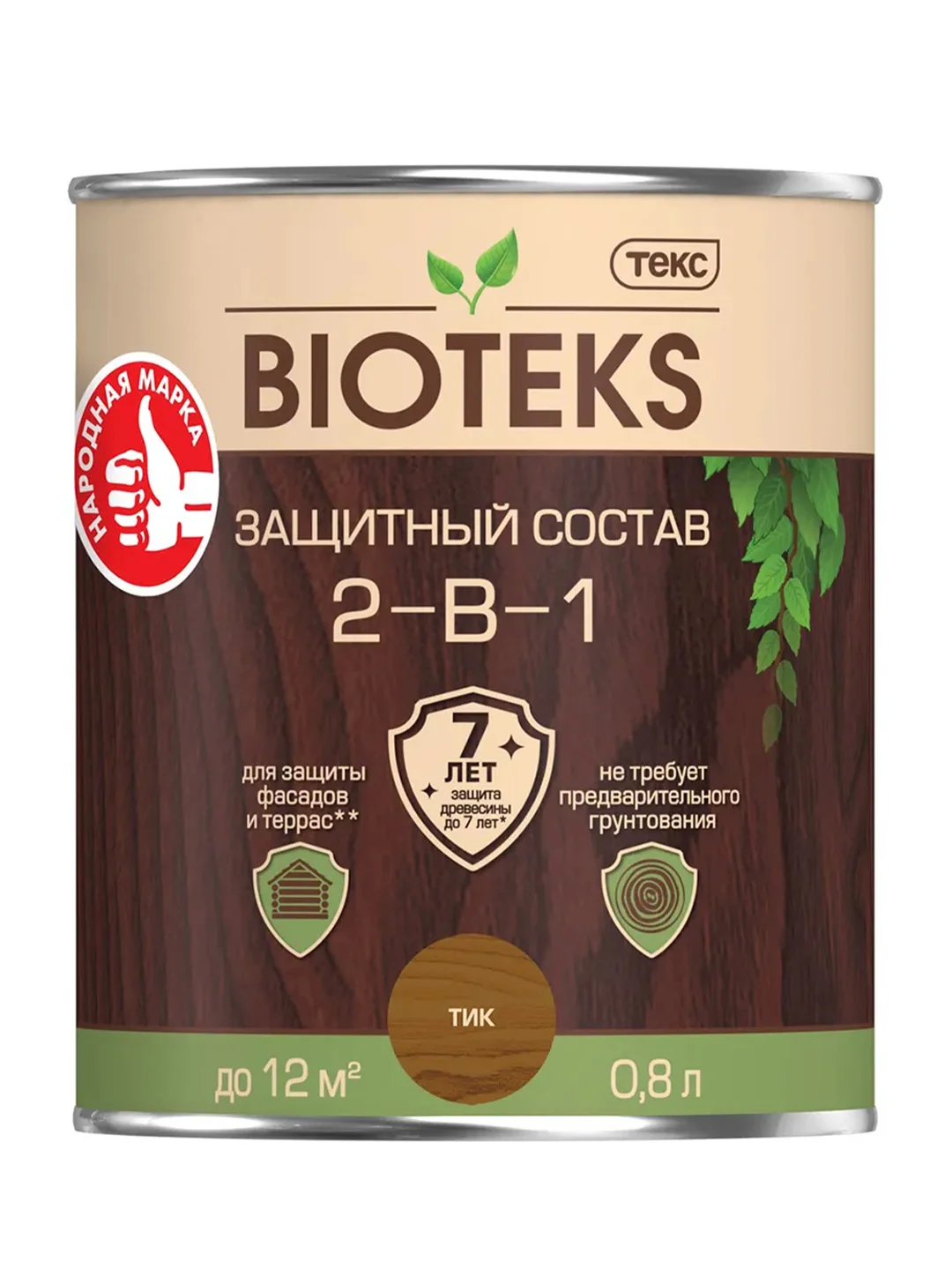 Защитный лессирующий состав для дерева Bioteks 2-в-1, 0,8 л, тик