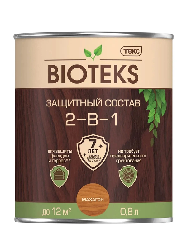 Защитный лессирующий состав для дерева Bioteks 2-в-1, 0,8 л, махагон