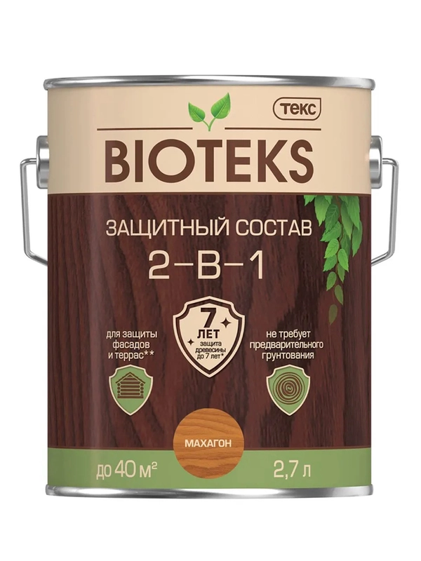 Защитный лессирующий состав для дерева Bioteks 2-в-1, 2,7 л, махагон