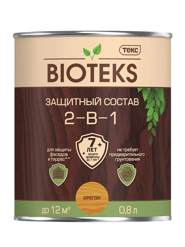 Защитный лессирующий состав для дерева Bioteks 2-в-1, 0,8 л, орегон