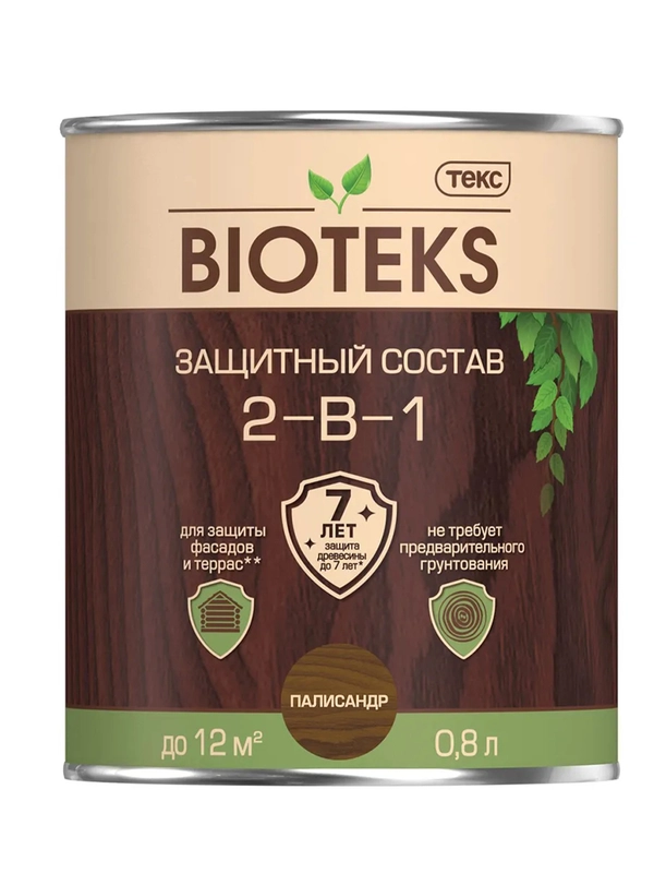 Защитный лессирующий состав для дерева Bioteks 2-в-1, 0,8 л, палисандр