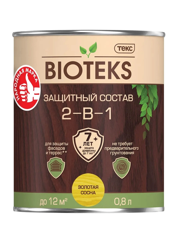 Защитный лессирующий состав для дерева Bioteks 2-в-1, 0,8 л, золотая сосна