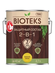 Защитный лессирующий состав для дерева Bioteks 2-в-1, 2,7 л, золотая сосна