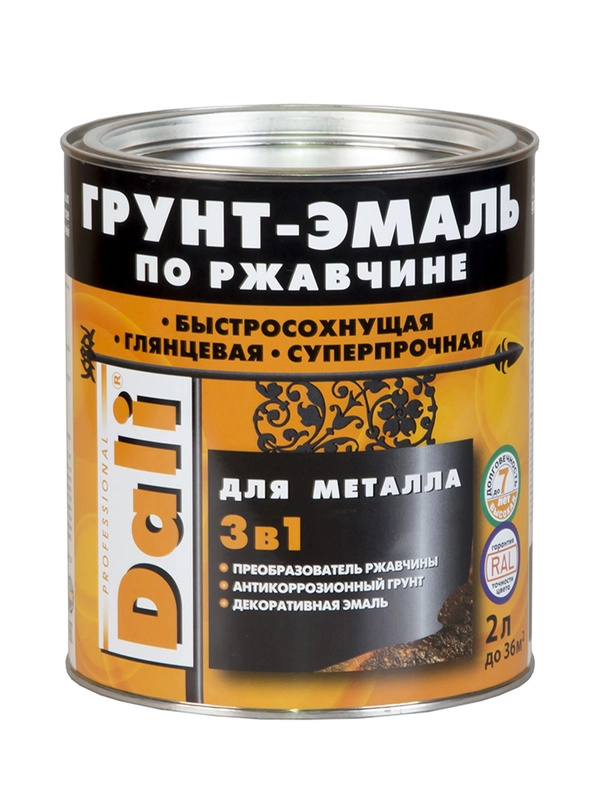 Грунт-эмаль по ржавчине Dali 3 в 1, глянцевая, 2 л, RAL 6005, зеленый мох