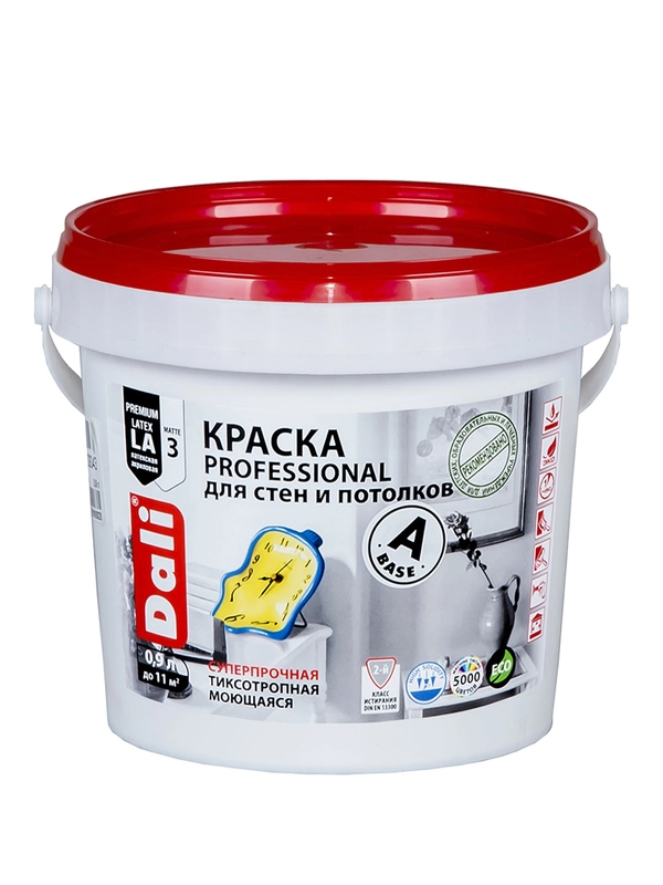 Краска для стен и потолков Dali Professional, акриловая, глубокоматовая, супербелая, 0,9 л