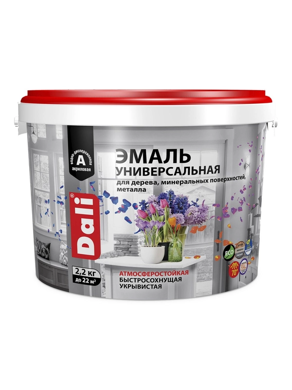 Эмаль универсальная Dali, акриловая, полуматовая, база A, белая, 2,2 кг