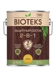 Защитный лессирующий состав для дерева Bioteks 2-в-1, 2,7 л, сосна