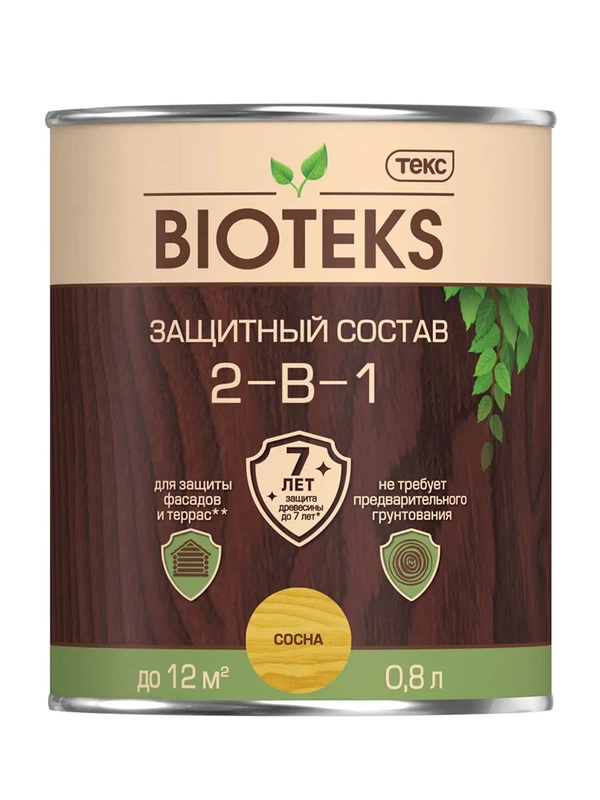 Защитный лессирующий состав для дерева Bioteks 2-в-1, 0,8 л, сосна