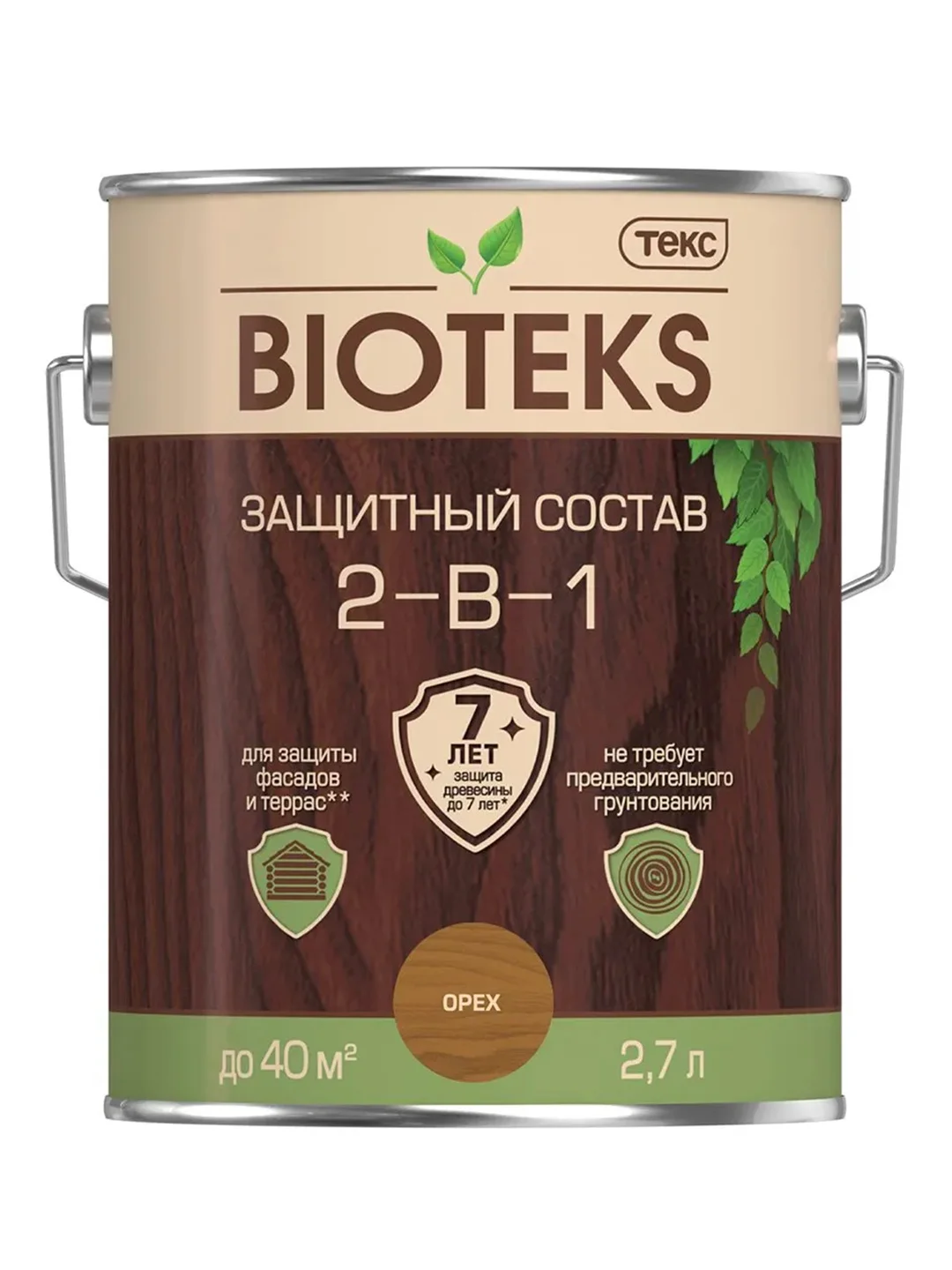Защитный лессирующий состав для дерева Bioteks 2-в-1, 2,7 л, орех