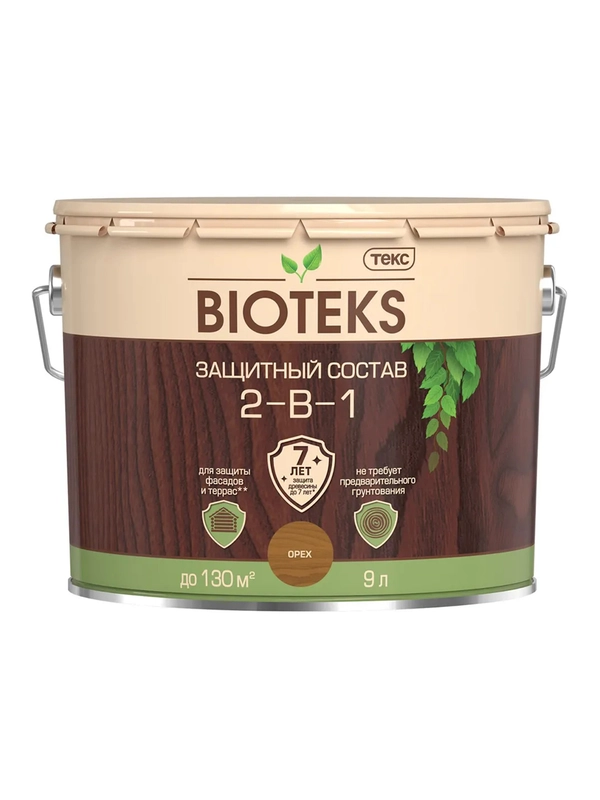 Защитный лессирующий состав для дерева Bioteks 2-в-1, 9 л, орех