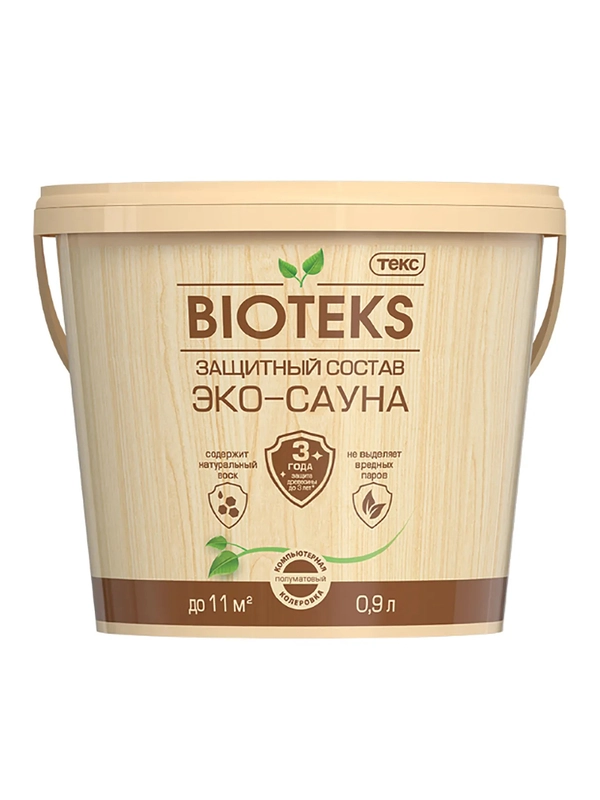 Защитный состав Bioteks Эко-сауна, полуматовый, бесцветный, 0,9 л