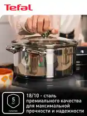 Серебряный кастрюля 5.4 л Tefal Cook Eat B9214674 с крышкой 24 см